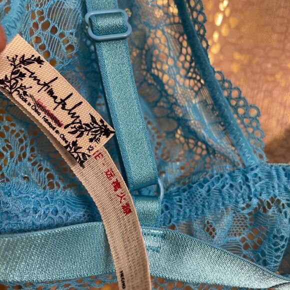 Free People Bright Eyes Romantic Coquette Blue Sheer Lace Bralette XS NWOT - Picture 5 of 7